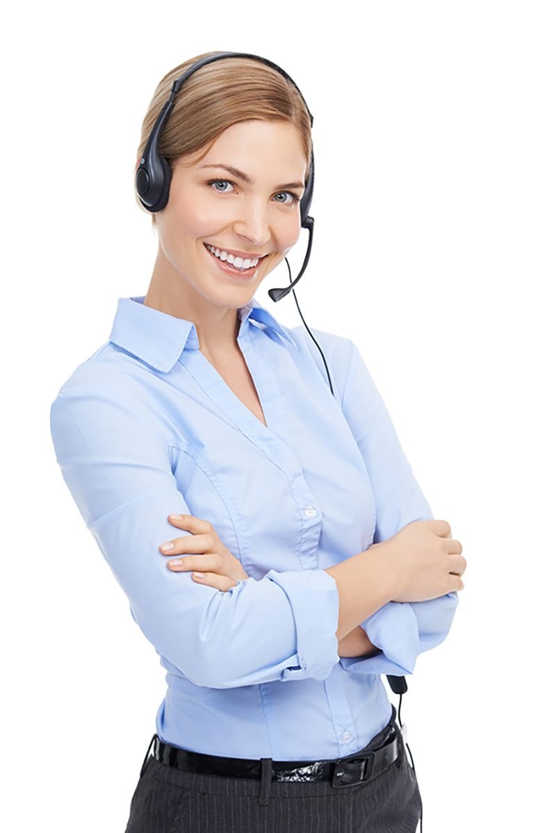 A friendly member of our team wearing a headset, ready to take your call